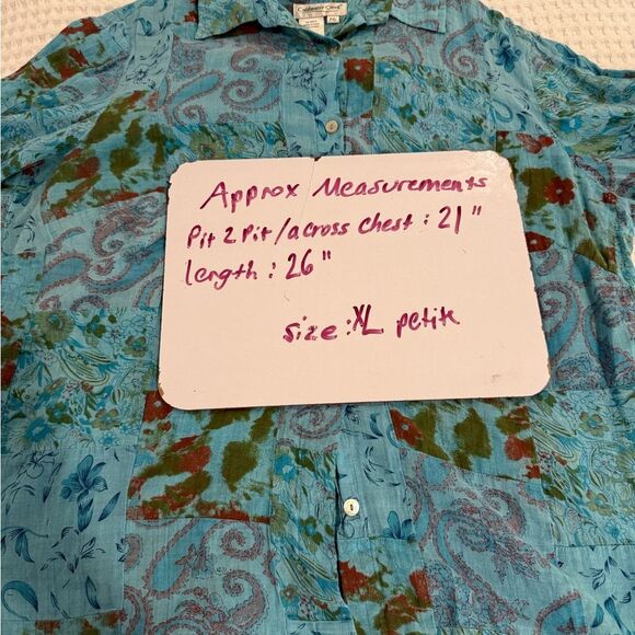 Coldwater Creek boho brilliant Blue and Green Paisley Shirt - Picture 4 of 6
